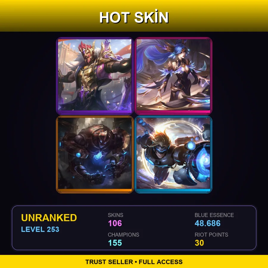 RU | Lv253 | Unranked | 106 Skin | 155 Champ — LoL account