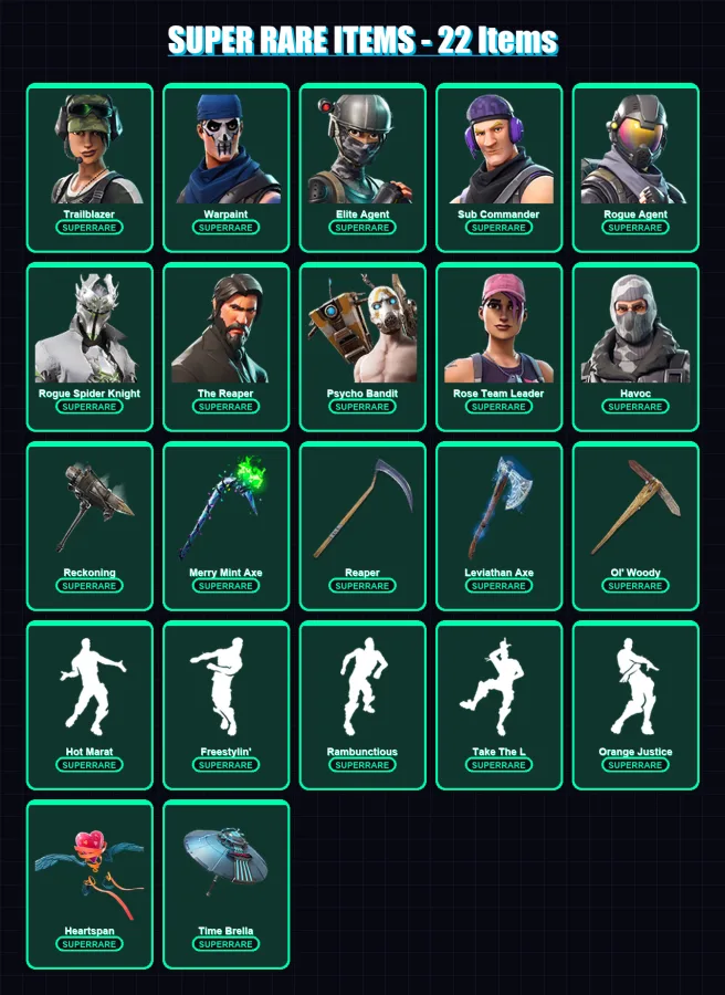 [PC/PSN] | Trailblazer | Warpaint | Elite Agent | Sub Commander | Rogue Agent | 212 skin | 187 pickaxe | 165 emote | 156 glider | Lv2366
