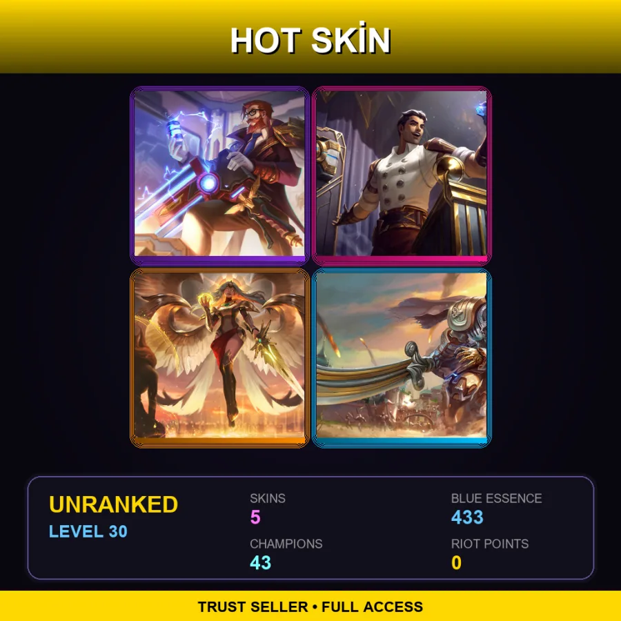 EUNE | Lv30 | Unranked | 5 Skin | 43 Champ — LoL account