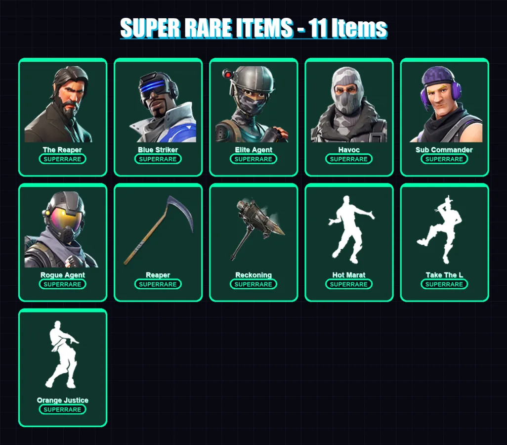 [PC/XBOX/PSN] | The Reaper | Blue Striker | Elite Agent | Havoc | Sub Commander | 54 skin | 35 pickaxe | 53 emote | 39 glider | Lv523 — Fortnite account