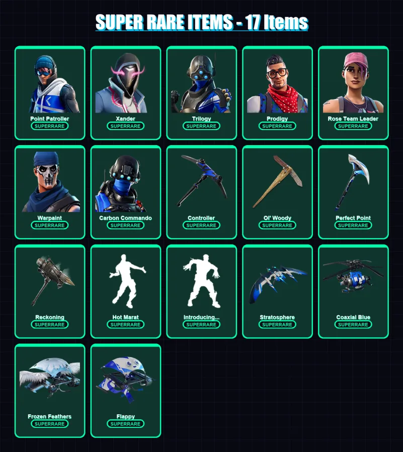 [PC/XBOX] | Point Patroller | Xander | Trilogy | Prodigy | Rose Team Leader | 40 skin | 42 pickaxe | 49 emote | 49 glider | Lv497