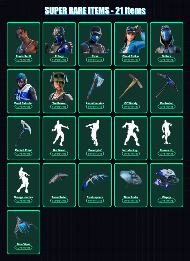 [PS4/PS5/PC] | Travis Scott | Trilogy | Fixer | Cloud Striker | Sultura | 127 skin | 161 pickaxe | 143 emote | 137 glider | Lv2018 — Fortnite account