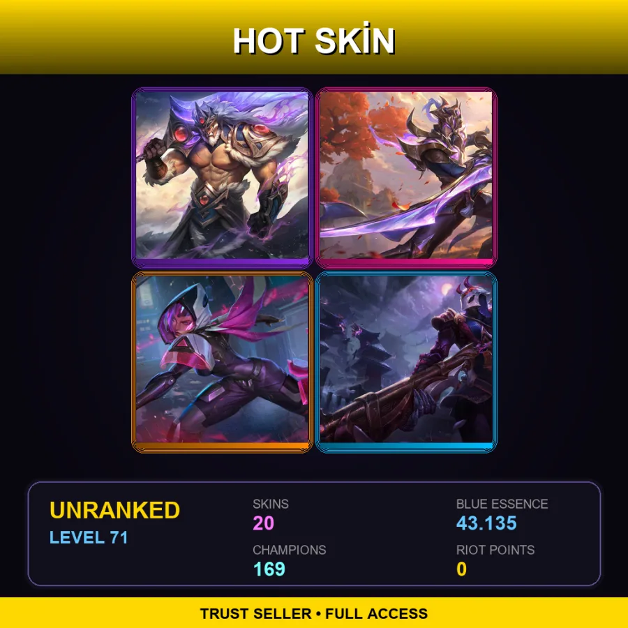 VN | Lv71 | Unranked | 20 Skin | 169 Champ