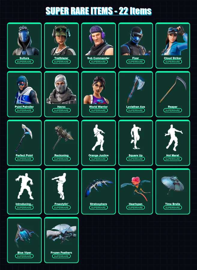 [PS4/PS5/XBOX/PC] | Sultura | Trailblazer | Sub Commander | Fixer | Cloud Striker | 230 skin | 271 pickaxe | 196 emote | 217 glider | Lv3287