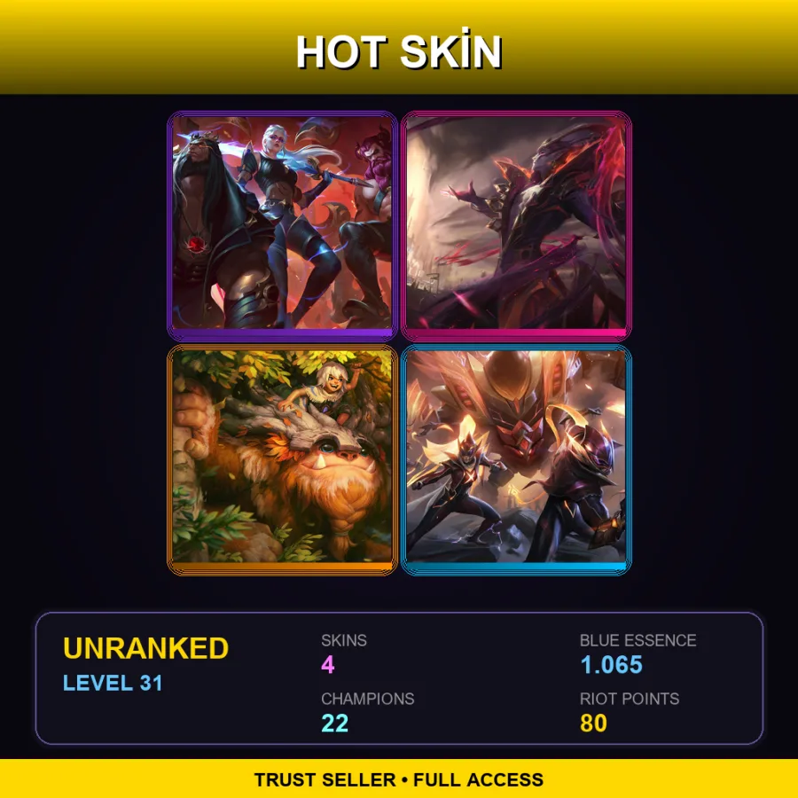 EUNE | Lv31 | Unranked | 4 Skin | 22 Champ — LoL account