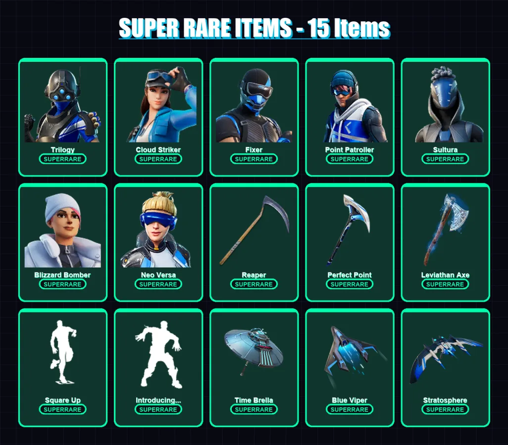 [PC/XBOX] | Trilogy | Cloud Striker | Fixer | Point Patroller | Sultura | 99 skin | 120 pickaxe | 117 emote | 96 glider | Lv1892