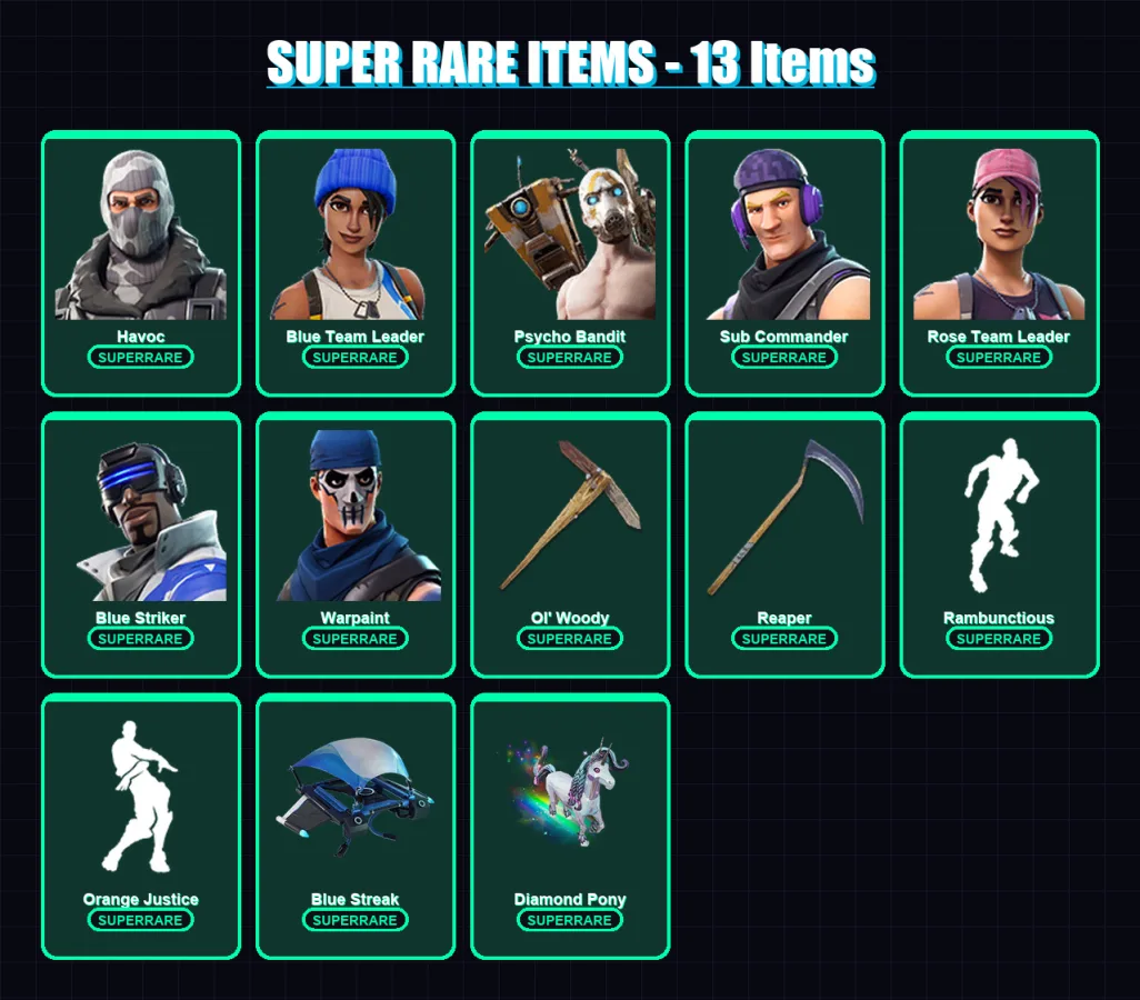 [PC/XBOX/PSN] | Havoc | Blue Team Leader | Psycho Bandit | Sub Commander | Rose Team Leader | 28 skin | 22 pickaxe | 33 emote | 21 glider | Lv316