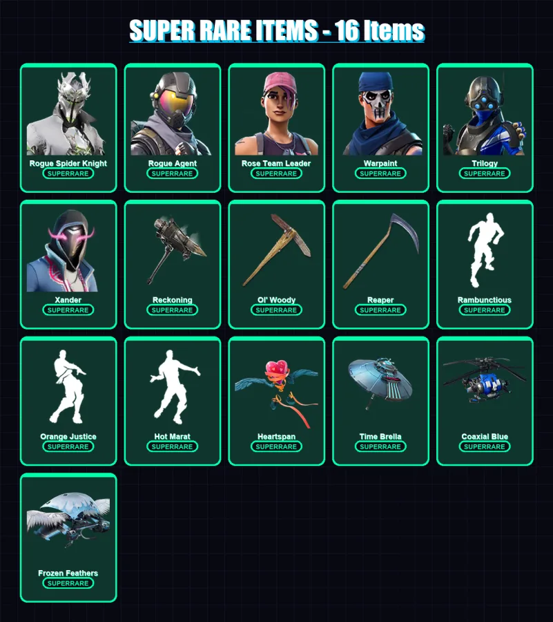 [PC/XBOX/PSN] | Rogue Spider Knight | Omega | Midas | Rogue Agent | Rose Team Leader | 115 skin | 92 pickaxe | 114 emote | 83 glider | Lv1250 — Fortnite account
