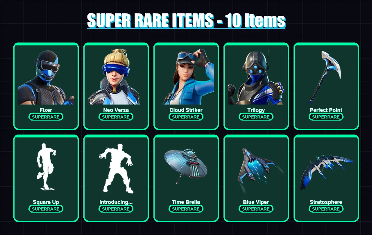 [PS4/PS5/XBOX/PC] | Fixer | Neo Versa | Cloud Striker | Trilogy | Kymera | 79 skin | 83 pickaxe | 58 emote | 77 glider | Lv1187