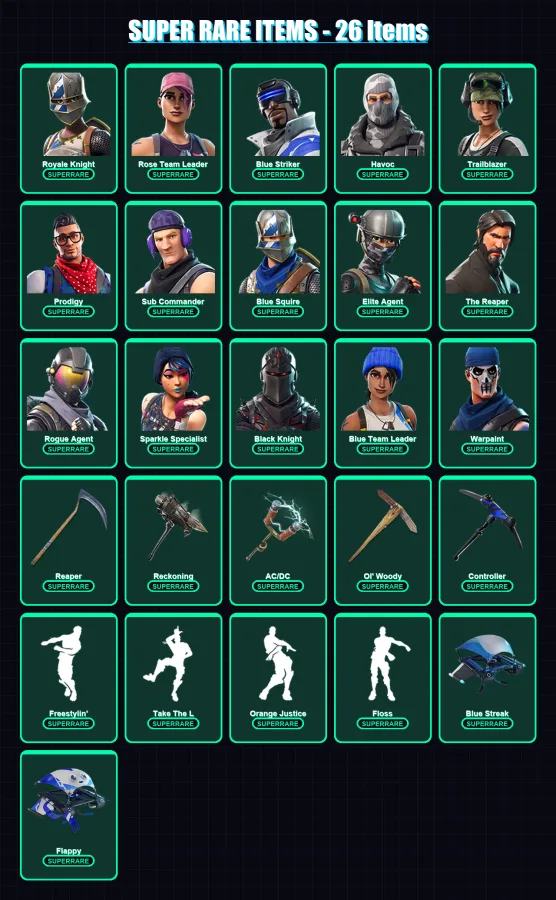 [PS4/PS5/XBOX/PC] | Royale Knight | Rose Team Leader | Blue Striker | Havoc | Trailblazer | 69 skin | 49 pickaxe | 48 emote | 48 glider | Lv554