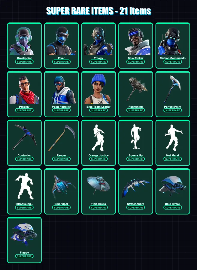 [PC/XBOX] | Breakpoint | Fixer | Trilogy | Blue Striker | Carbon Commando | 86 skin | 107 pickaxe | 119 emote | 111 glider | Lv1937