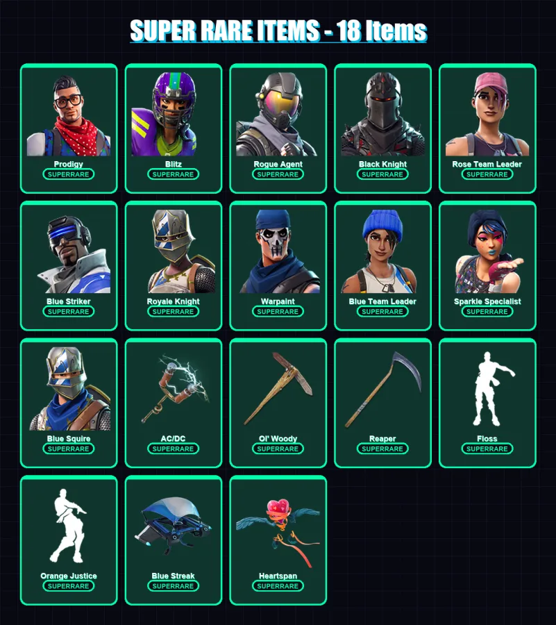 [PS4/PS5/XBOX/PC] | Prodigy | Blitz | Rogue Agent | Black Knight | Rose Team Leader | 92 skin | 71 pickaxe | 78 emote | 77 glider | Lv1172