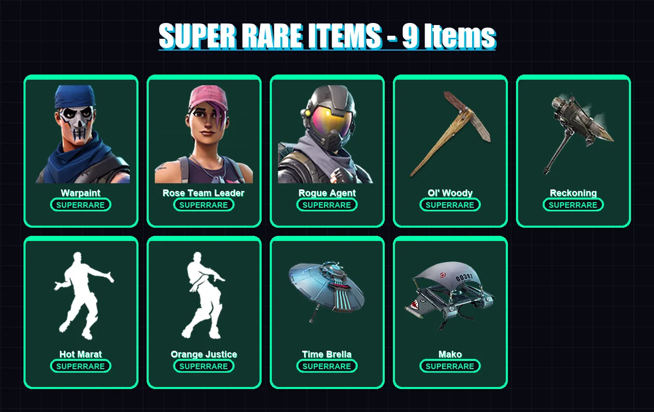 [PC/PSN] | Warpaint | Rose Team Leader | Rogue Agent | Rox | Calamity | 51 skin | 52 pickaxe | 82 emote | 55 glider | Lv677