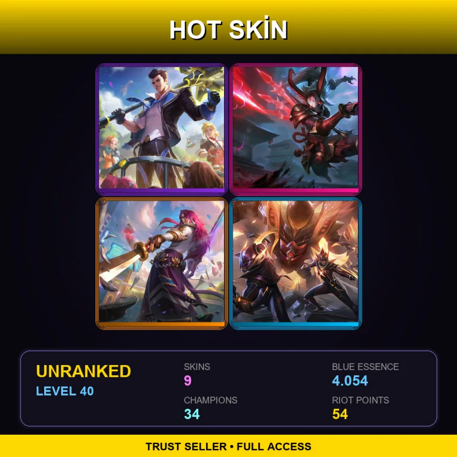 NA | Lv40 | Unranked | 9 Skin | 34 Champ