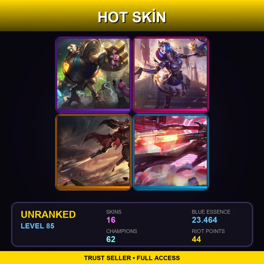 NA | Lv85 | Unranked | 16 Skin | 62 Champ — Viridian Kayle