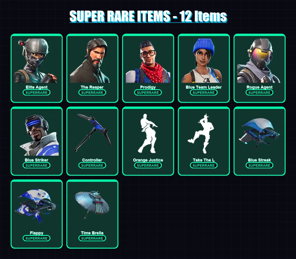 [PS4/PS5/XBOX/PC] | Elite Agent | The Reaper | Prodigy | Blue Team Leader | Rogue Agent | 94 skin | 72 pickaxe | 83 emote | 65 glider | Lv1106