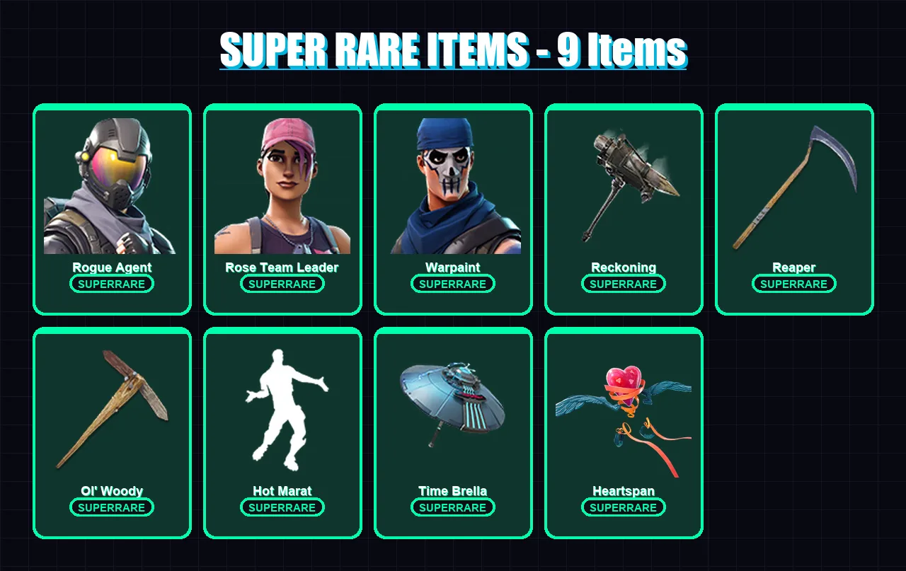 [PC/XBOX] | Rogue Agent | Rose Team Leader | Warpaint | Calamity | Drift | 136 skin | 109 pickaxe | 98 emote | 95 glider | Lv1204