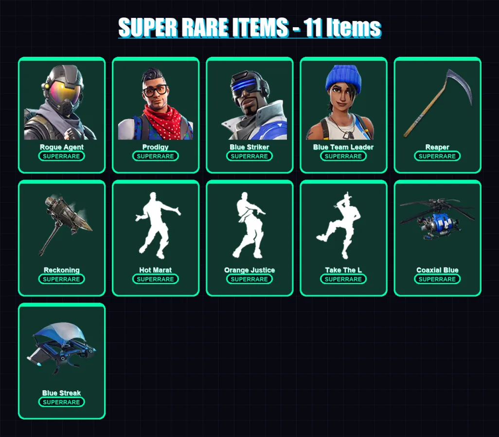 [PC/PSN] | Rogue Agent | Prodigy | Blue Striker | Blue Team Leader | Sentinel | 34 skin | 26 pickaxe | 40 emote | 30 glider | Lv388
