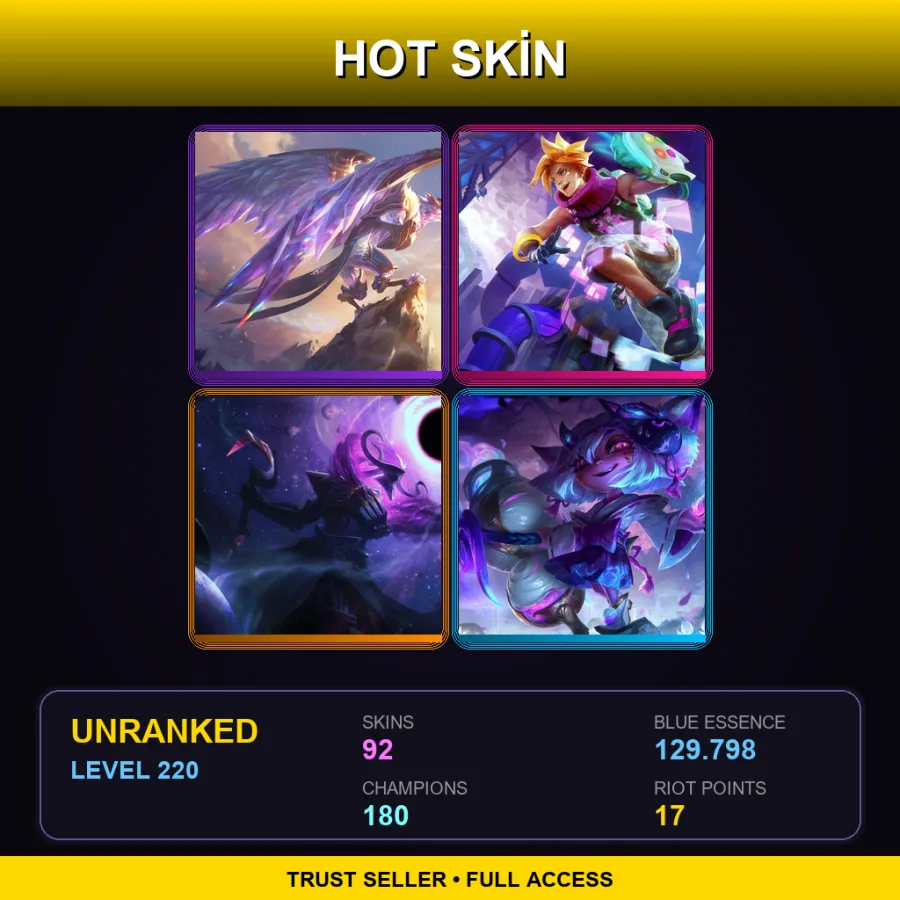 SG | Lv220 | Unranked | 92 Skin | 180 Champ — LoL account
