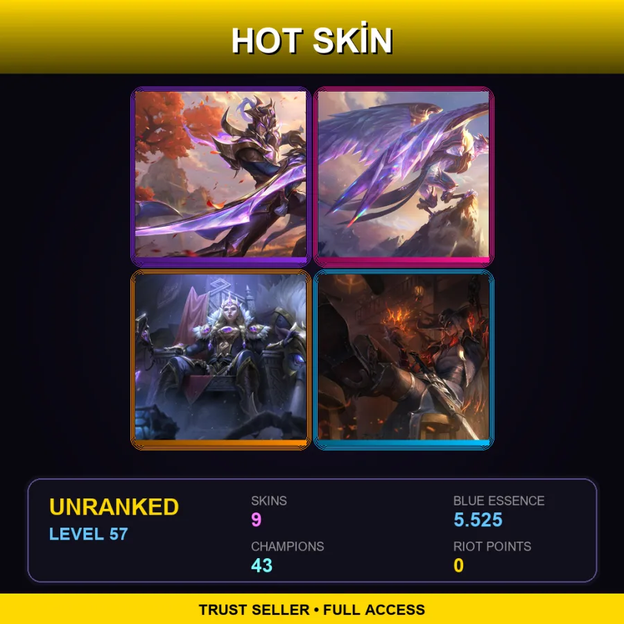 EUW | Lv57 | Unranked | 9 Skin | 43 Champ