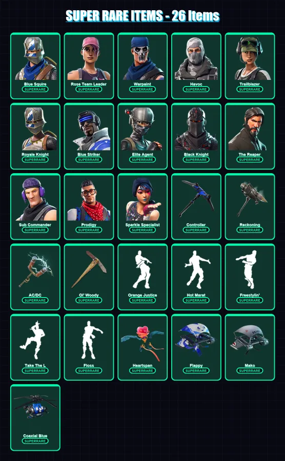 [PC/XBOX] | Blue Squire | Rose Team Leader | Warpaint | Havoc | Trailblazer | 134 skin | 88 pickaxe | 117 emote | 95 glider | Lv1523 — Fortnite account