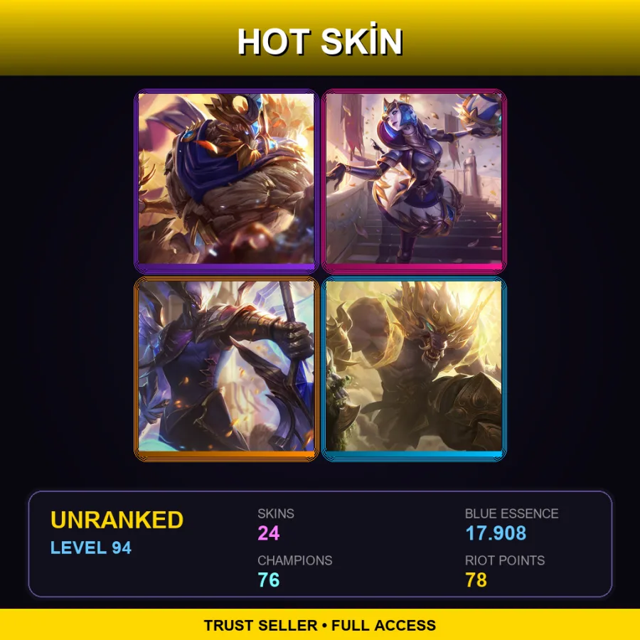EUW | Lv94 | Unranked | 24 Skin | 76 Champ