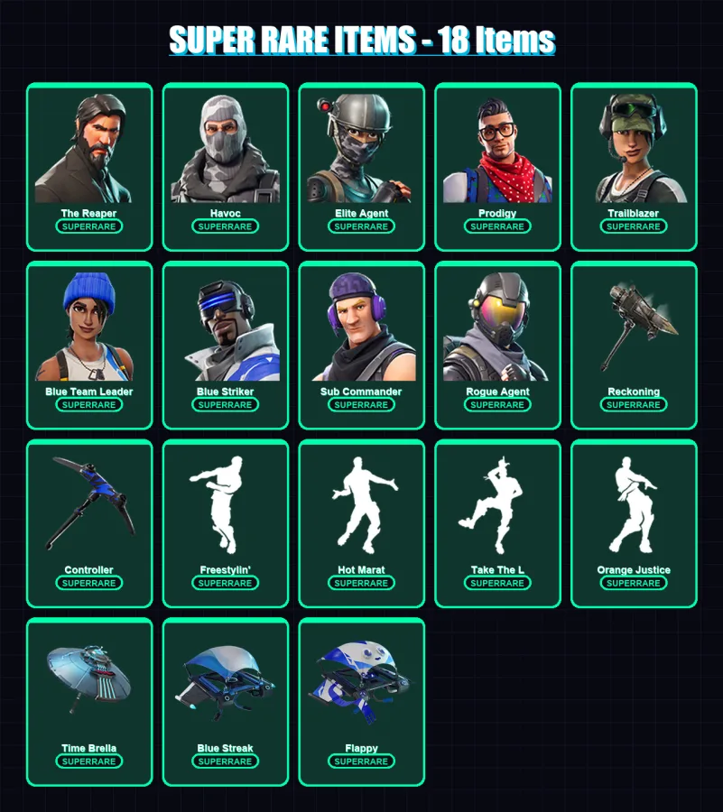 [PS4/PS5/XBOX/PC] | The Reaper | Havoc | Elite Agent | Prodigy | Trailblazer | 87 skin | 95 pickaxe | 91 emote | 86 glider | Lv1479