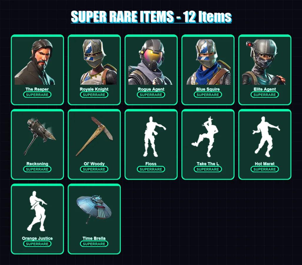 [PC/XBOX/PSN] | The Reaper | Royale Knight | Rogue Agent | Blue Squire | Elite Agent | 107 skin | 96 pickaxe | 119 emote | 103 glider | Lv1560