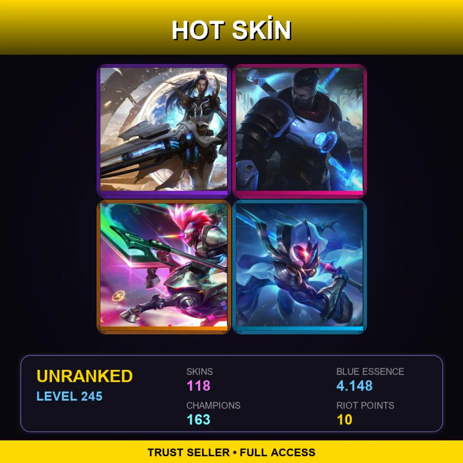 EUNE | Lv245 | Unranked | 118 Skin | 163 Champ
