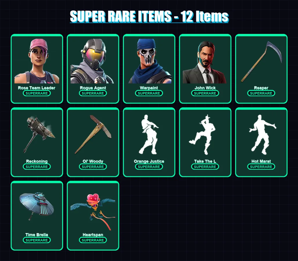 [PS4/PS5/XBOX/PC] | Rose Team Leader | Rogue Agent | Warpaint | John Wick | A.I.M. | 63 skin | 89 pickaxe | 91 emote | 92 glider | Lv1625