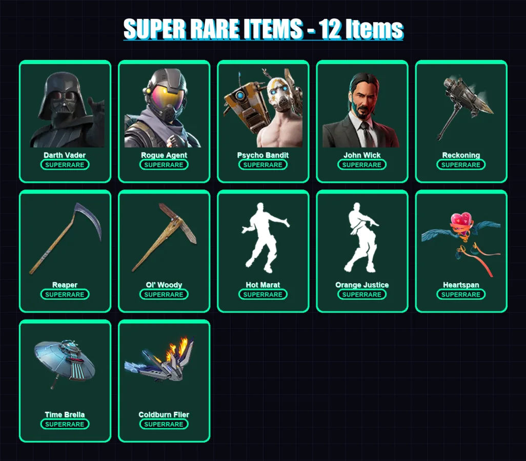 [PS4/PS5/XBOX/PC] | Darth Vader | Rogue Agent | Psycho Bandit | John Wick | Crackshot | 525 skin | 463 pickaxe | 346 emote | 248 glider | Lv2477
