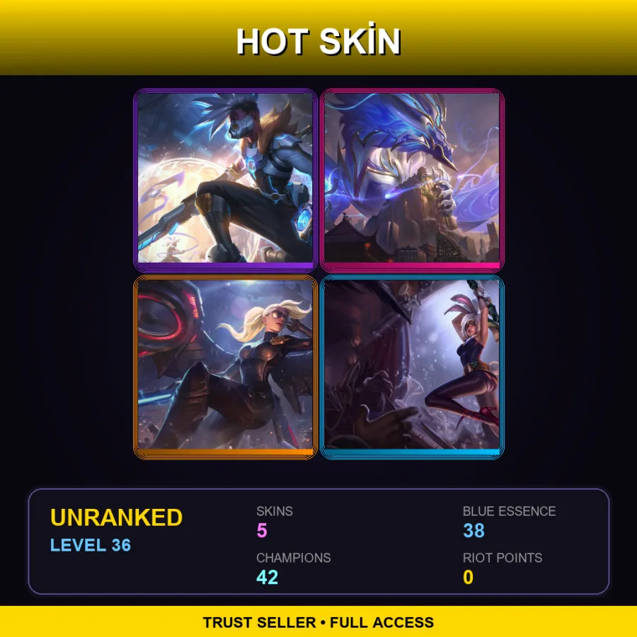 EUW | Lv36 | Unranked | 5 Skin | 42 Champ