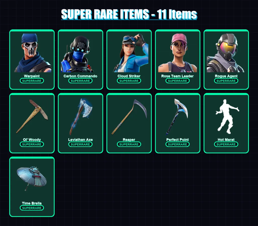 [PC/XBOX] | Warpaint | Carbon Commando | Cloud Striker | Rose Team Leader | Rogue Agent | 111 skin | 139 pickaxe | 104 emote | 113 glider | Lv1983