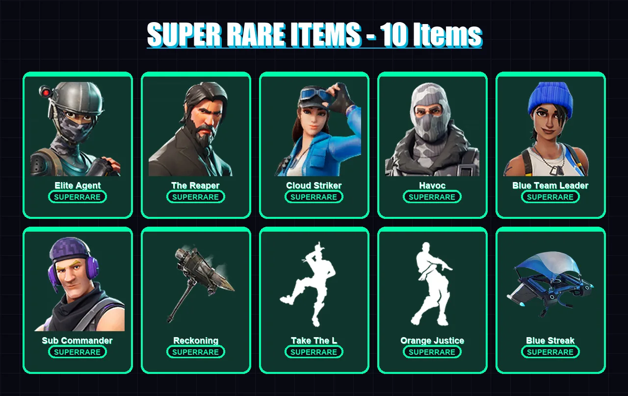[PS4/PS5/XBOX/PC] | Elite Agent | The Reaper | Cloud Striker | Havoc | Blue Team Leader | 74 skin | 59 pickaxe | 86 emote | 73 glider | Lv1220