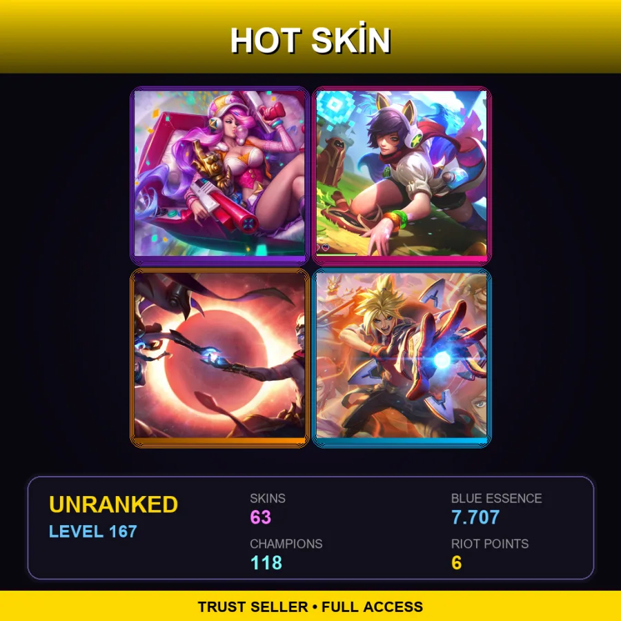 SG | Lv167 | Unranked | 63 Skin | 118 Champ