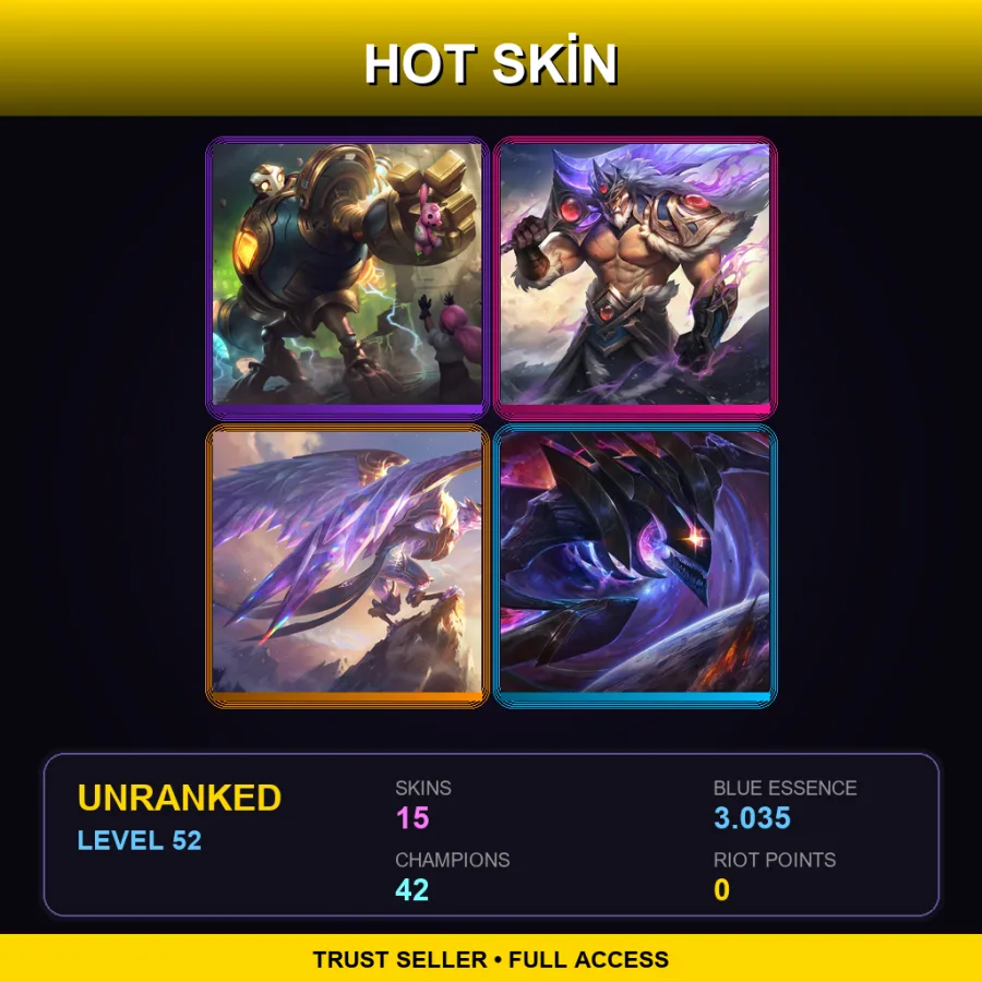 LAN | Lv52 | Unranked | 15 Skin | 42 Champ — LoL account