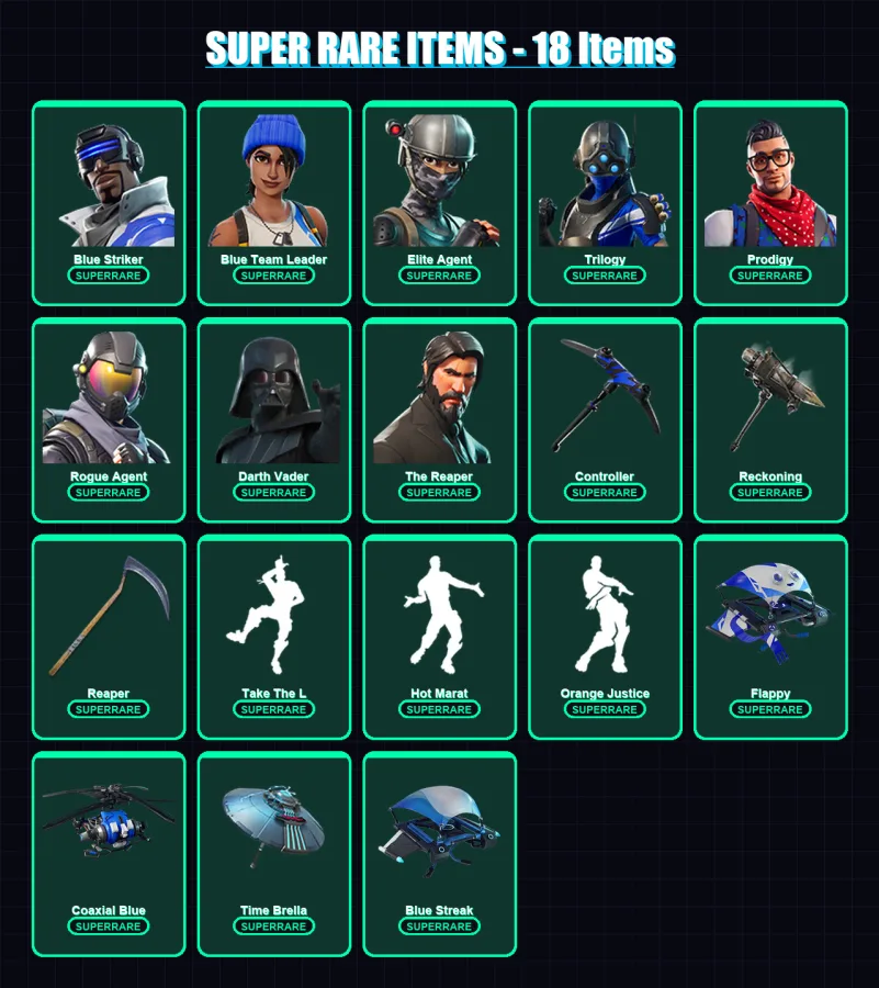 [PS4/PS5/XBOX/PC] | Blue Striker | Blue Team Leader | Elite Agent | Trilogy | Prodigy | 109 skin | 117 pickaxe | 104 emote | 108 glider | Lv1751