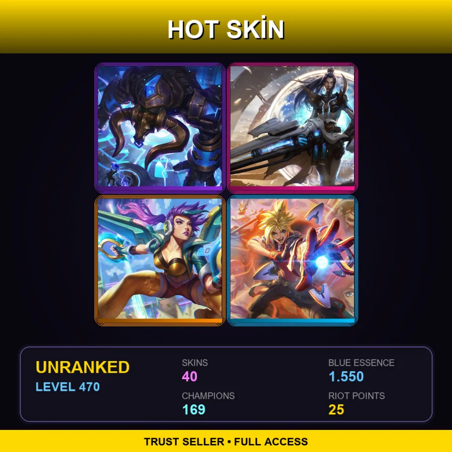 LAN | Lv470 | Unranked | 40 Skin | 169 Champ — LoL account
