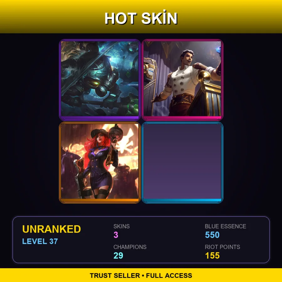 LAN | Lv37 | Unranked | 3 Skin | 29 Champ — LoL account