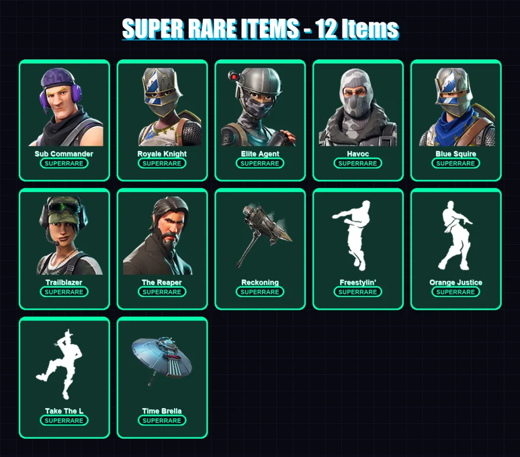 [PS4/PS5/XBOX/PC] | Sub Commander | Royale Knight | Elite Agent | Havoc | Blue Squire | 49 skin | 47 pickaxe | 49 emote | 60 glider | Lv1008