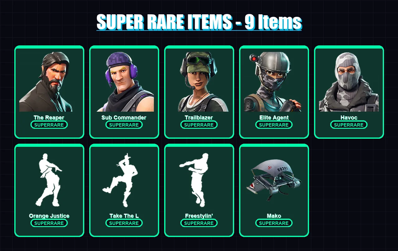 [PC/XBOX/PSN] | The Reaper | Sub Commander | Trailblazer | Elite Agent | Havoc | 23 skin | 44 pickaxe | 40 emote | 49 glider | Lv1007