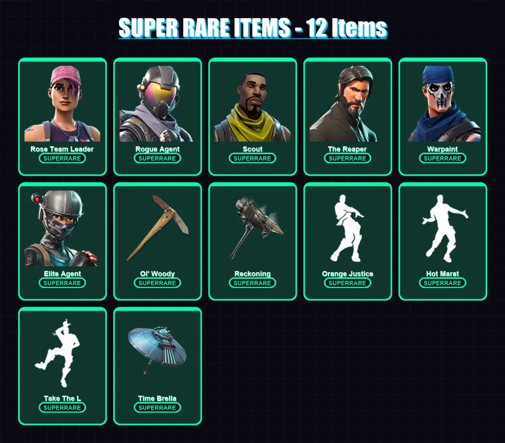 [PC/XBOX/PSN] | Rose Team Leader | Rogue Agent | Scout | The Reaper | Warpaint | 109 skin | 114 pickaxe | 113 emote | 110 glider | Lv1859