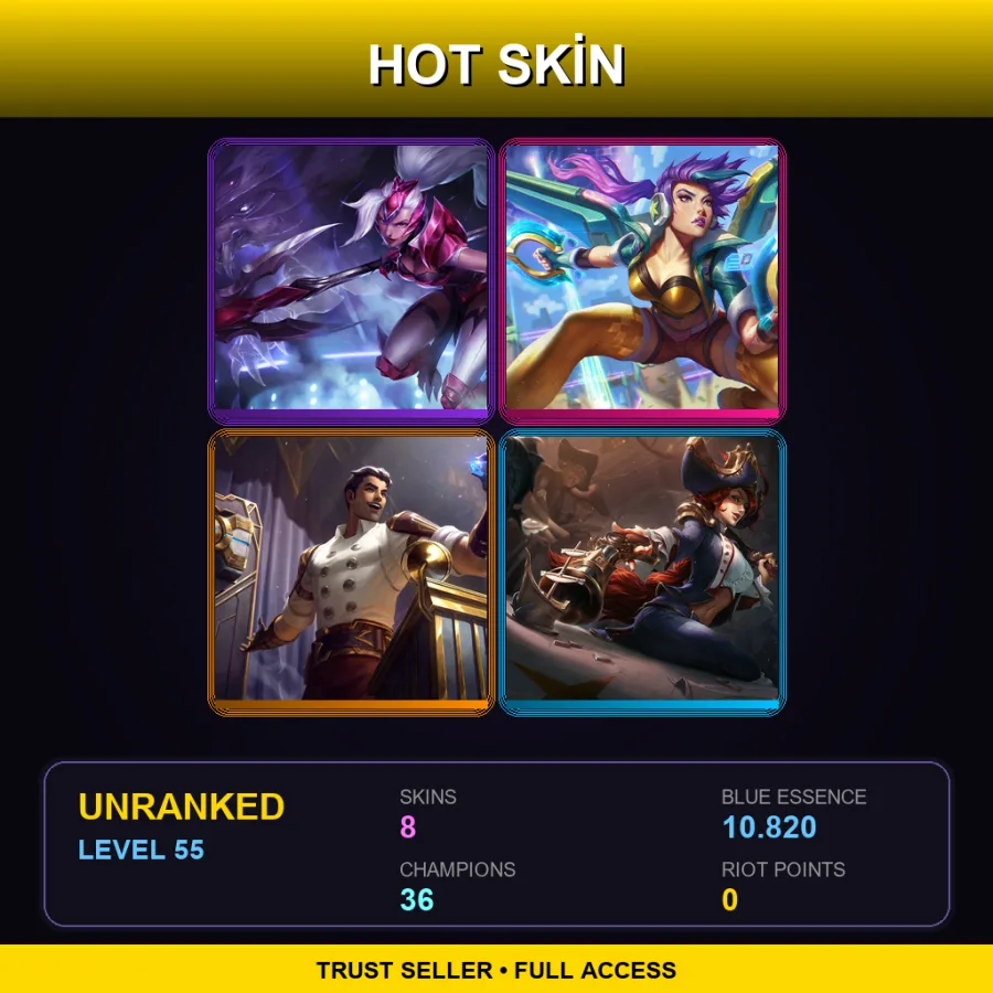 EUNE | Lv55 | Unranked | 8 Skin | 36 Champ — LoL account