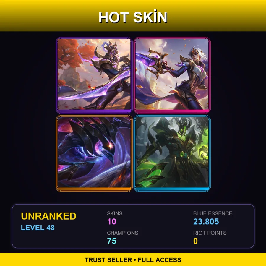 VN | Lv48 | Unranked | 10 Skin | 75 Champ — LoL account