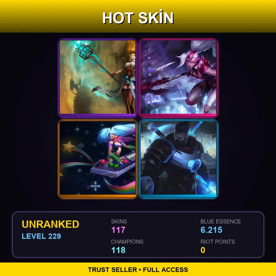 VN | Lv229 | Unranked | 117 Skin | 118 Champ — LoL account