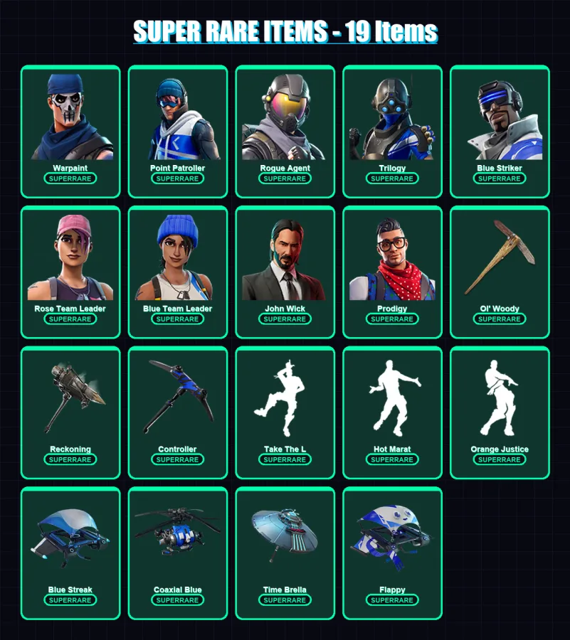 [PC] | Warpaint | Point Patroller | Rogue Agent | Trilogy | Blue Striker | 137 skin | 108 pickaxe | 138 emote | 107 glider | Lv1631