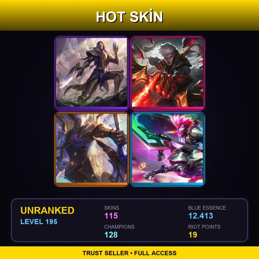 EUW | Lv195 | Unranked | 115 Skin | 128 Champ