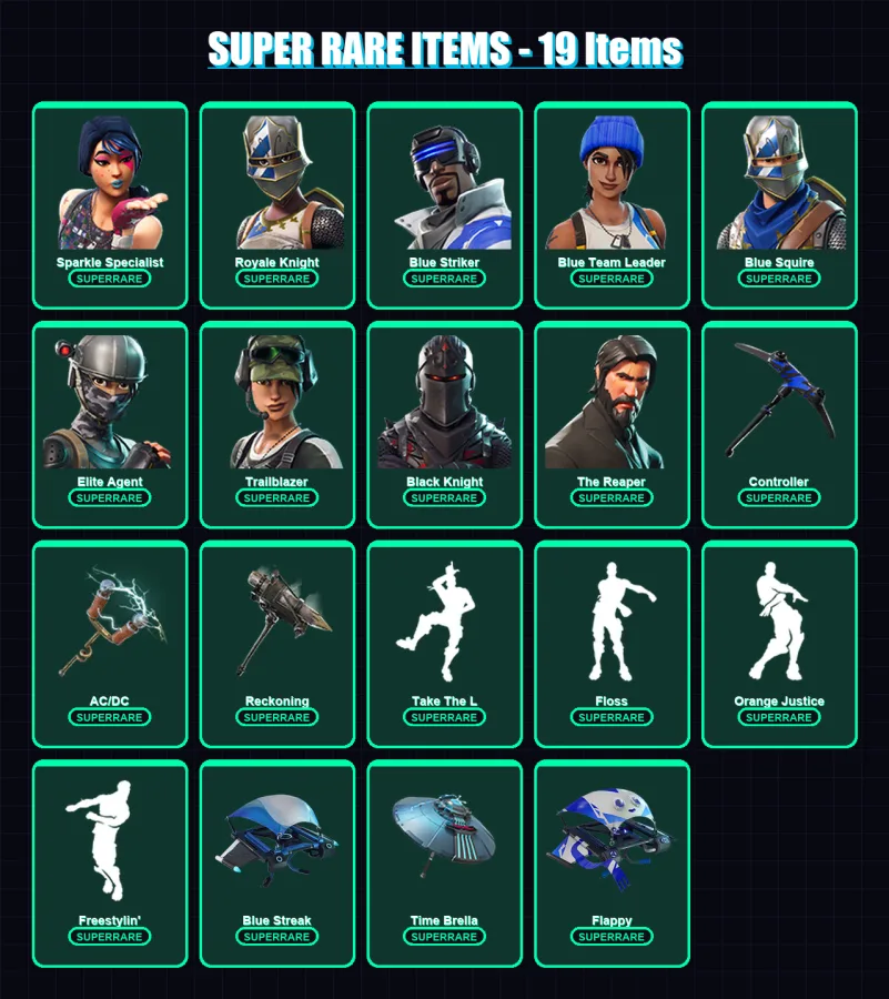 [PC/XBOX] | Sparkle Specialist | Royale Knight | Blue Striker | Blue Team Leader | Blue Squire | 27 skin | 25 pickaxe | 32 emote | 37 glider | Lv438