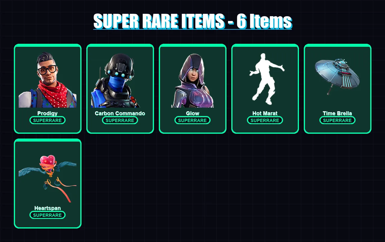 [PC/XBOX] | Prodigy | Carbon Commando | Glow | Eternal Knight | Blackheart | 100 skin | 115 pickaxe | 110 emote | 111 glider | Lv2195