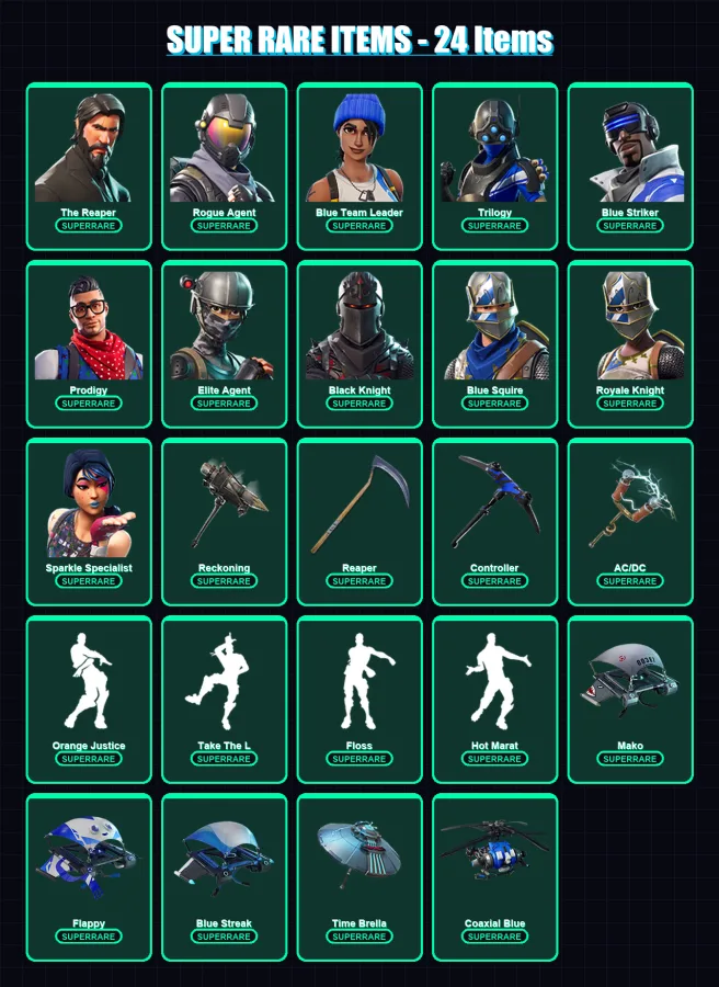[PS4/PS5/XBOX/PC] | The Reaper | Rogue Agent | Blue Team Leader | Trilogy | Blue Striker | 75 skin | 86 pickaxe | 74 emote | 88 glider | Lv1231